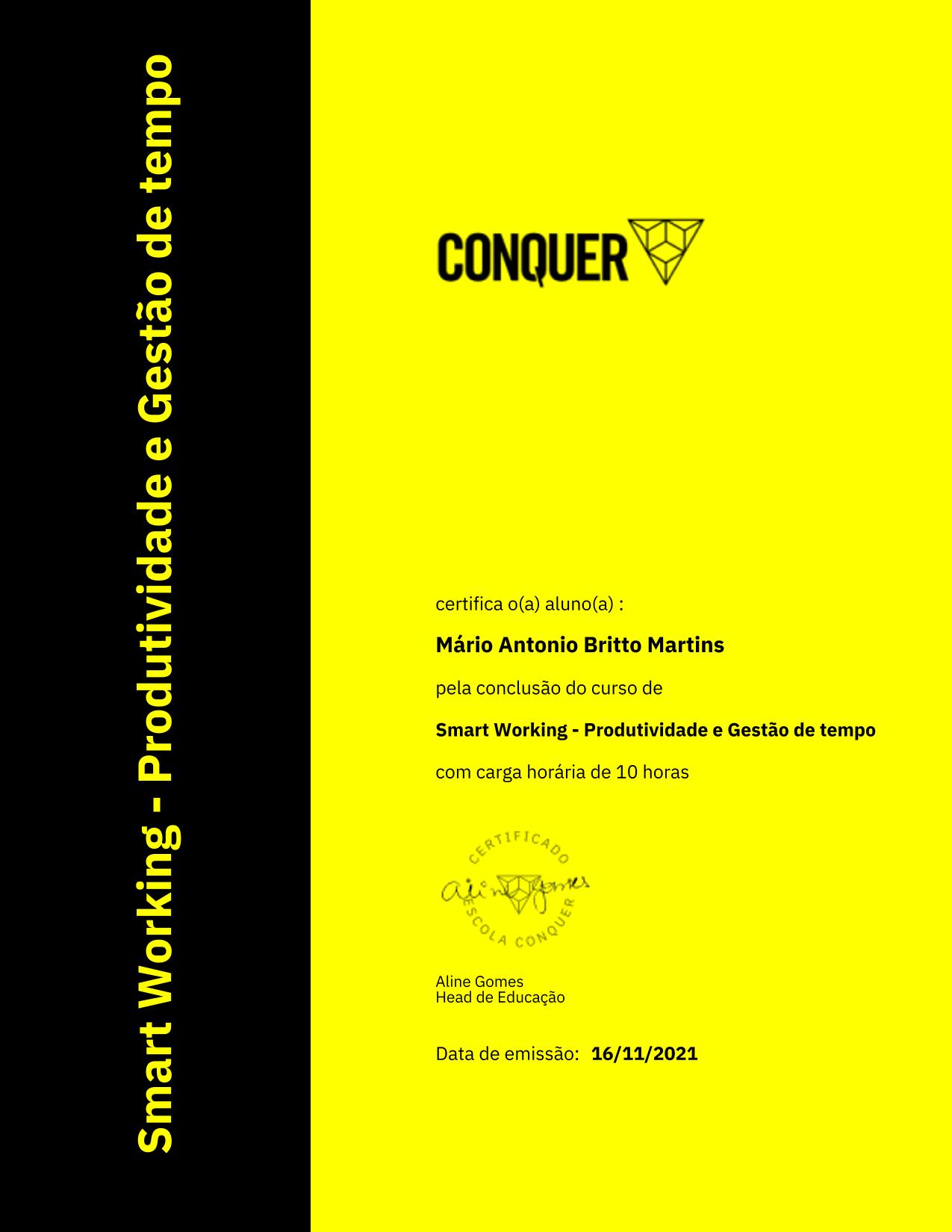 Certificado de Smart Working - Produtividade e Gestão de tempo